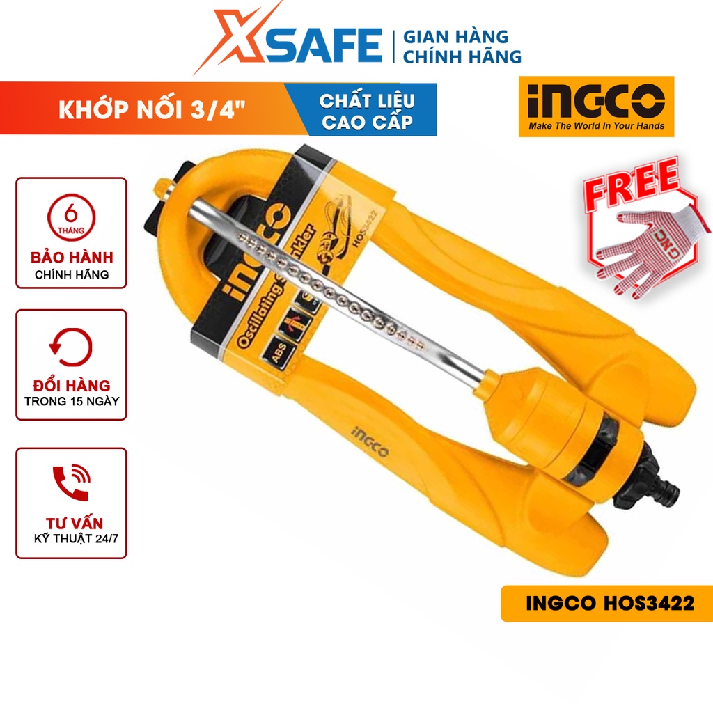 Đầu phun tưới nước INGCO HOS3422 khớp nối 3/4&quot; mạnh mẽ, dùng thông hệ thống nước - chính hãng
