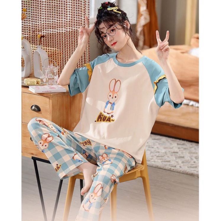 Đồ bộ Nữ mặc nhà dễ thương chất liệu Cotton đầy đặn mát mịn  mã 01