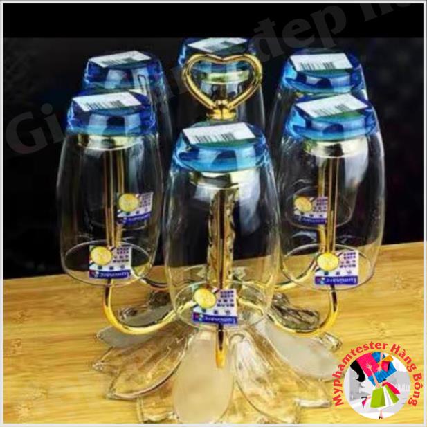 Khay cắm cốc,giá úp cốc inox đế thủy tinh phong cách hiện đại 2 màu vàng,trắng