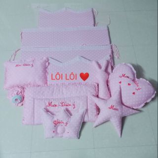 Combo quây cũi, ga chun, chăn trần bông, gối nằm và gối ôm