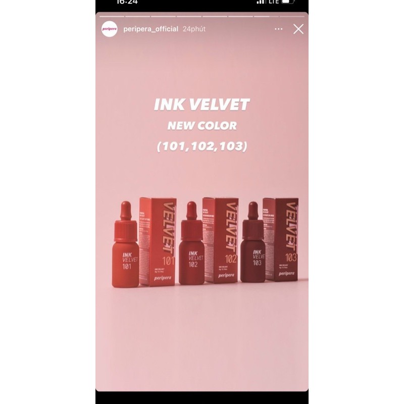 Son Kem Lì InK PERIPERA VELVET 4g AUTH MÀU 101 102 103