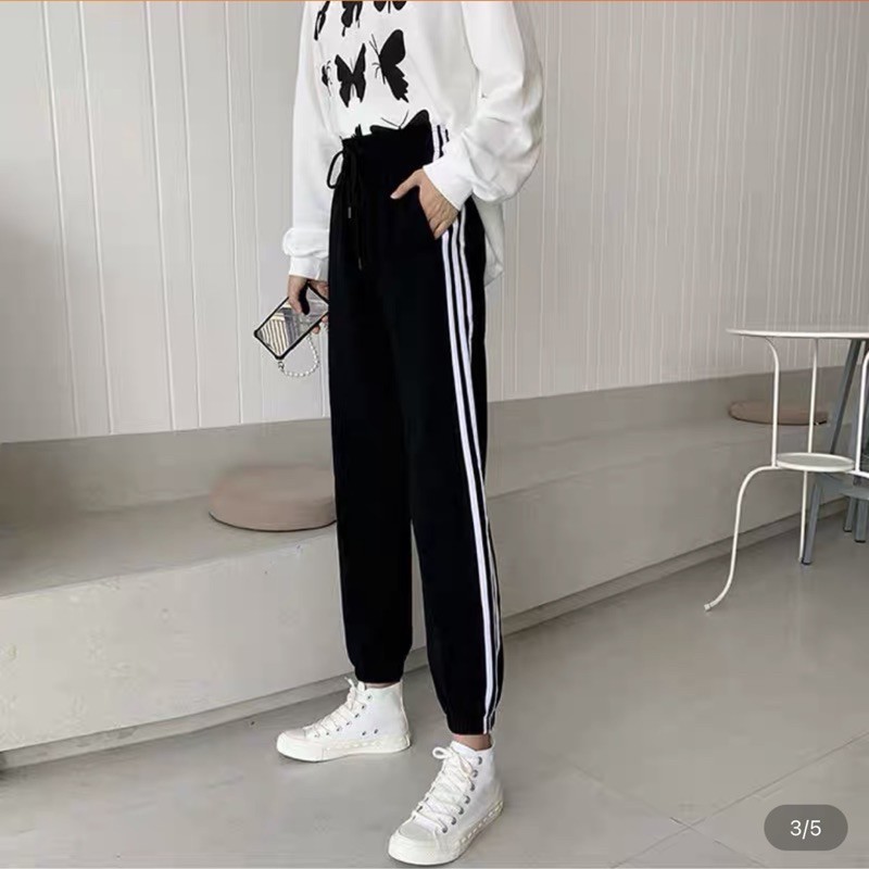 Quần jogger da cá sọc thể thao KH178, quần bom unisex viền sọc nam nữ