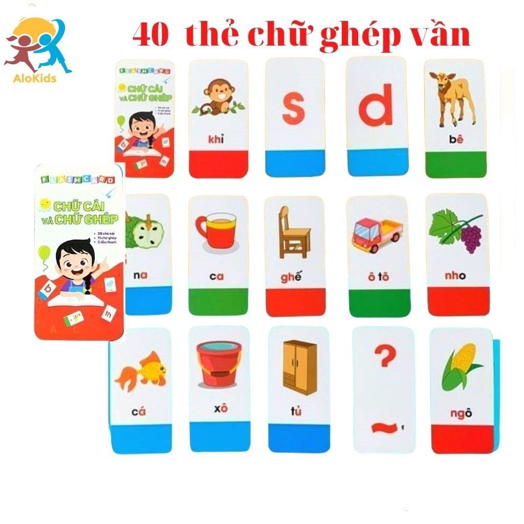 Bộ Thẻ Học gồm 40 thẻ Flash Card giúp con phát triển ngôn ngữ ngay từ bé - ALOKIDS TB