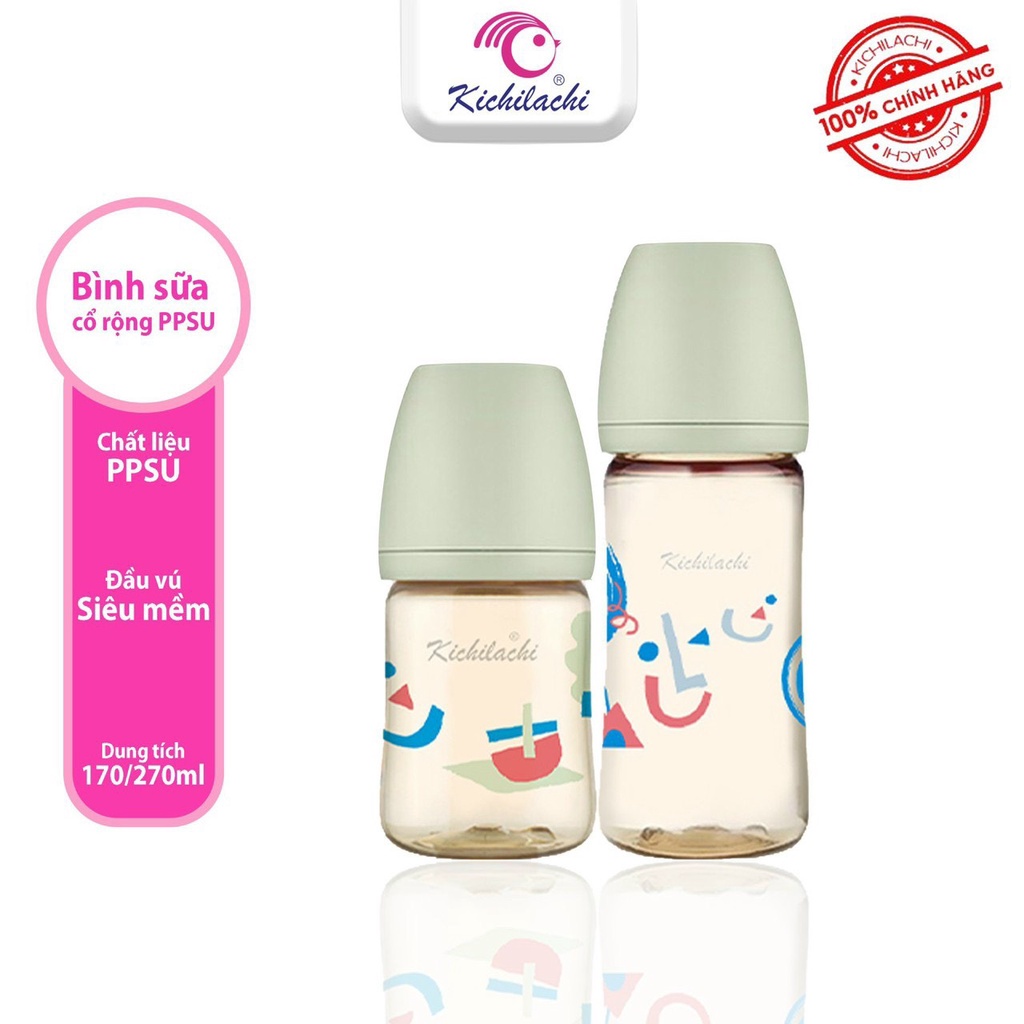 Bình Sữa Kichilachi Cổ Rộng, Bình sữa Kichilachi Nhựa PPSU cảm biến nhiệt 170ml/270ml AC112 BEBE BOO