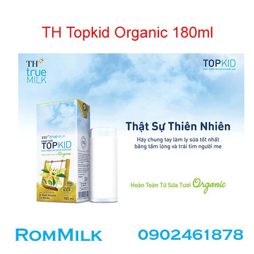 Sữa tươi TH True Milk công thức Topkid Organic 180ml (1/2 Thùng 24 hộp)