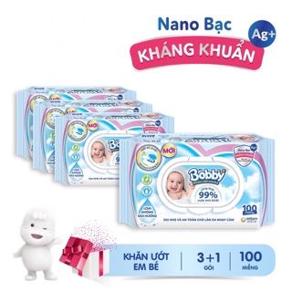 Bộ 4 gói Khăn ướt Bobby không mùi/có mùi 100 tờ/gói