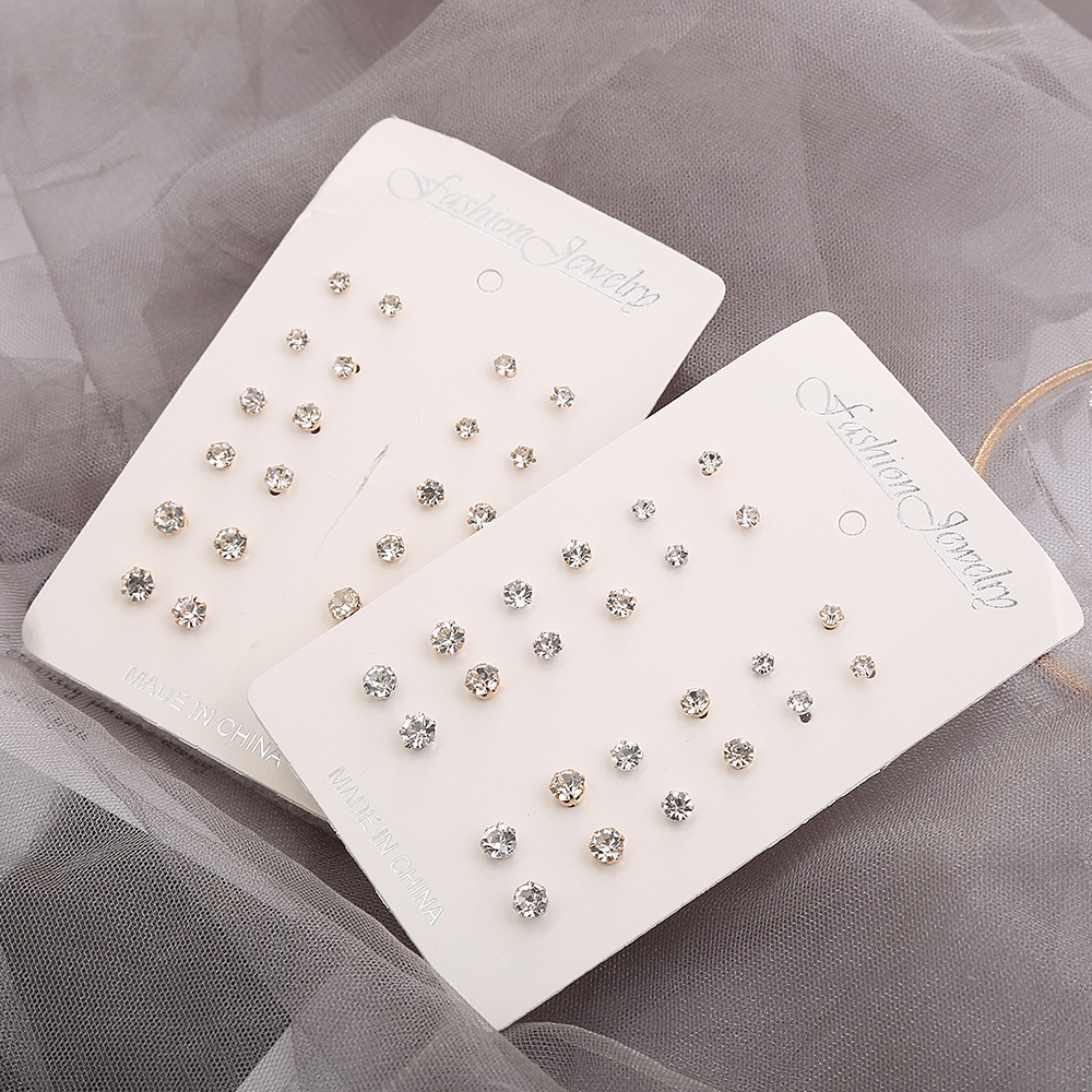 ※NOON※set 12 Đôi Bông Tai Đính Kim Cương Nhân Tạo Hình Móng Vuốt Mặt Trời Lớn Đơn Giản