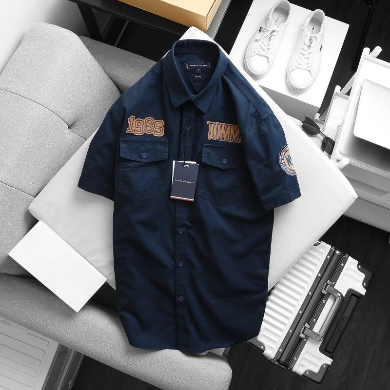Áo Sơmi Kaki Nam Tay Ngắn Túi Hộp || Áo Khoác Kaki Vintage Thêu Logo Sắt Nét - 2 Màu || HimHis.Store