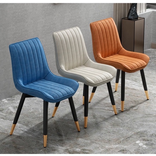 Ghế ăn bọc da LOFT kiểu dáng kẻ sọc chân mạ kim loại chống ghỉ chống xước