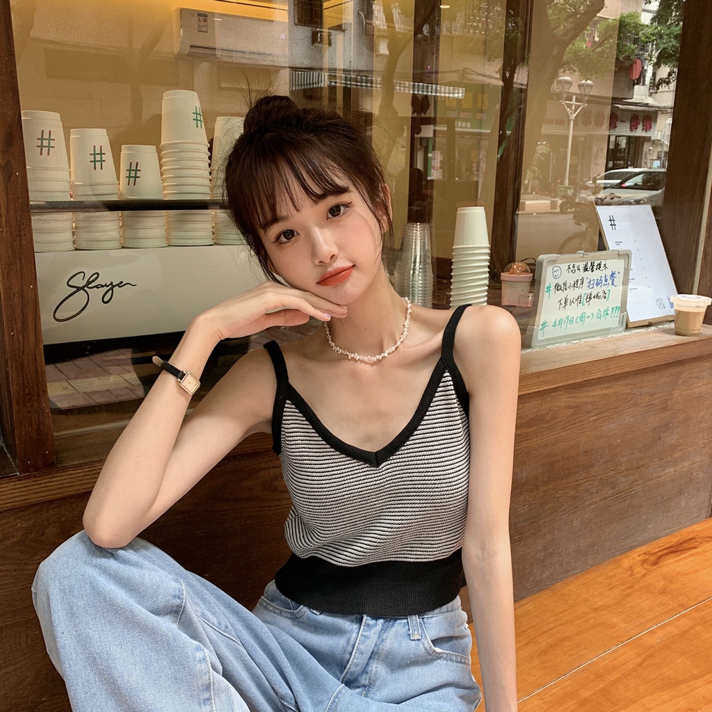 Áo Dệt Kim Hai Dây Hở Lưng Xinh Xắn Dành Cho Nữ