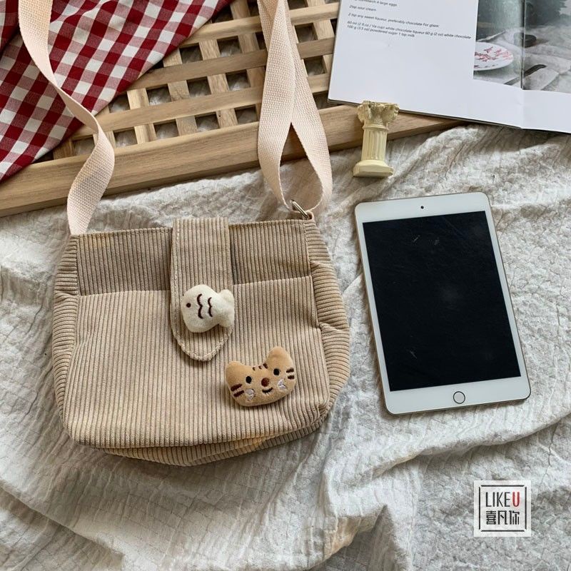 Túi Đeo Chéo Vải Nhung Kẻ Đơn Giản Dễ Thương Cho Nữ SJHY0303