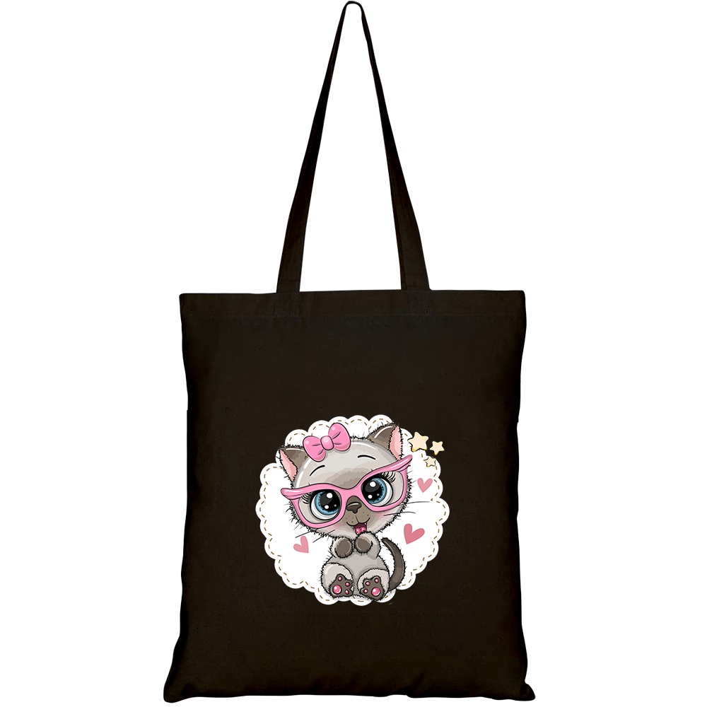 Túi vải tote canvas HTFashion in hình cute cartoon siamese kitten girl HT485