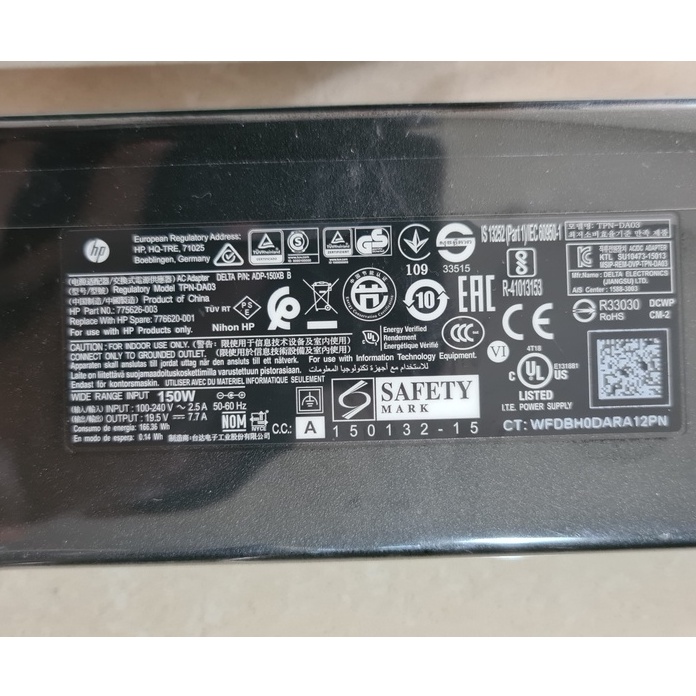 Adapter Sạc Laptop HP 150W Đầu kim nhỏ  chính hãng dùng cho HP OMEN Pavilion Gaming Zbook 15 17 G3 G4 G5 G6