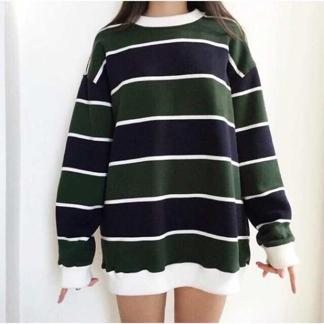 Nhập WA273 giảm 9k đơn từ 99k_ Áo Sweater SỌC xanh lá đen - SWEATER GREEN BLACK UNISEX