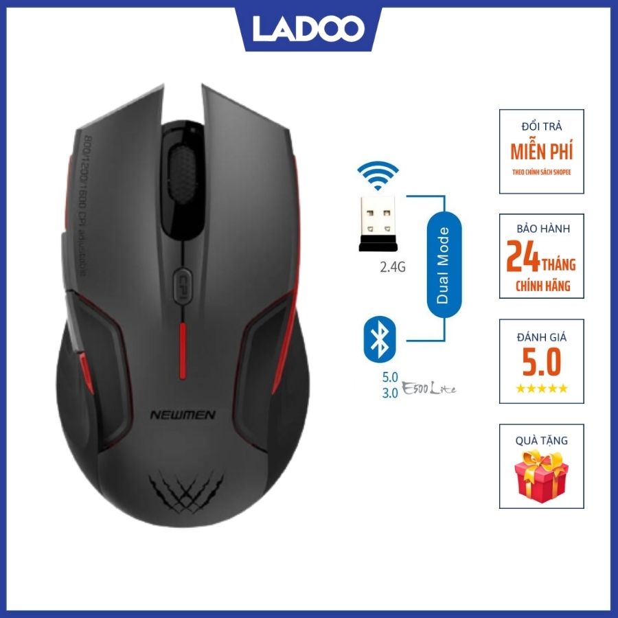 Chuột máy tính không dây Gaming NEWMEN D500 Dual Mode – Bluetooth 5.0 &amp; 2.4Ghz - Bảo hành 24 tháng chính hãng