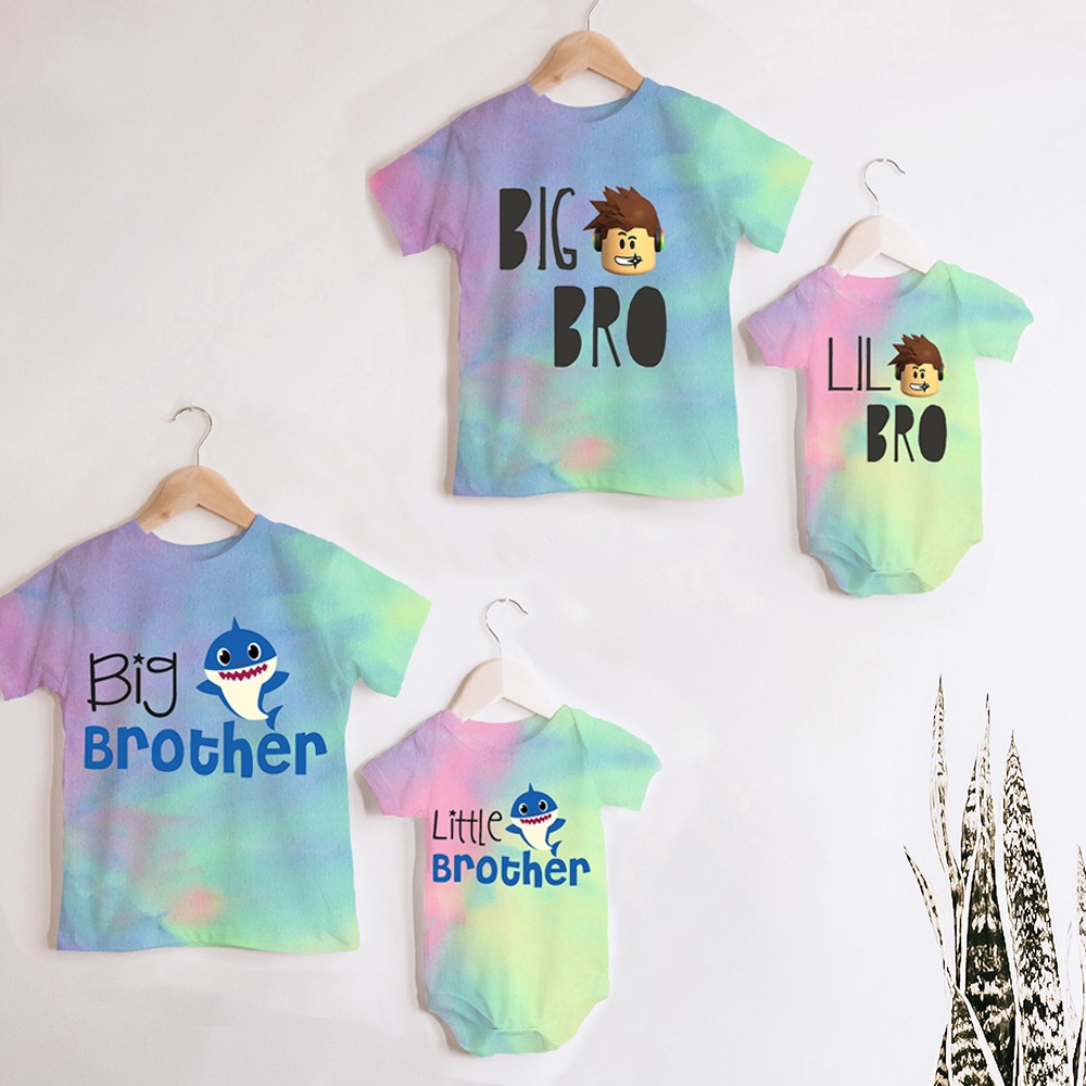 Bộ Áo Liền Quần In Hình Cá Mập Roblox Big brother Lil brother Cho Bé Trai / Em Gái