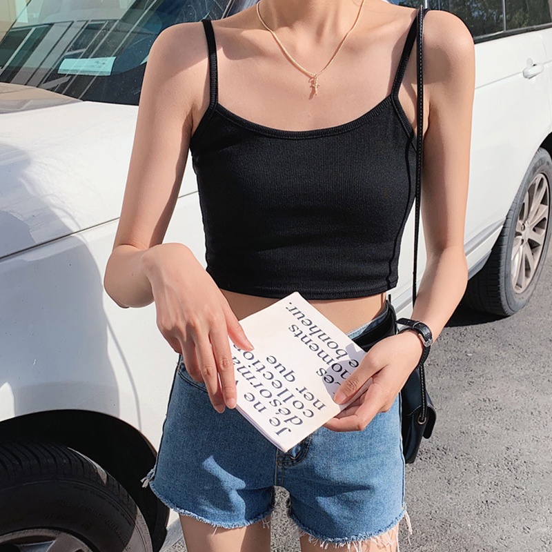 Áo Croptop Hai Dây Màu Sắc Đơn Giản Thời Trang Mùa Hè Cho Nữ