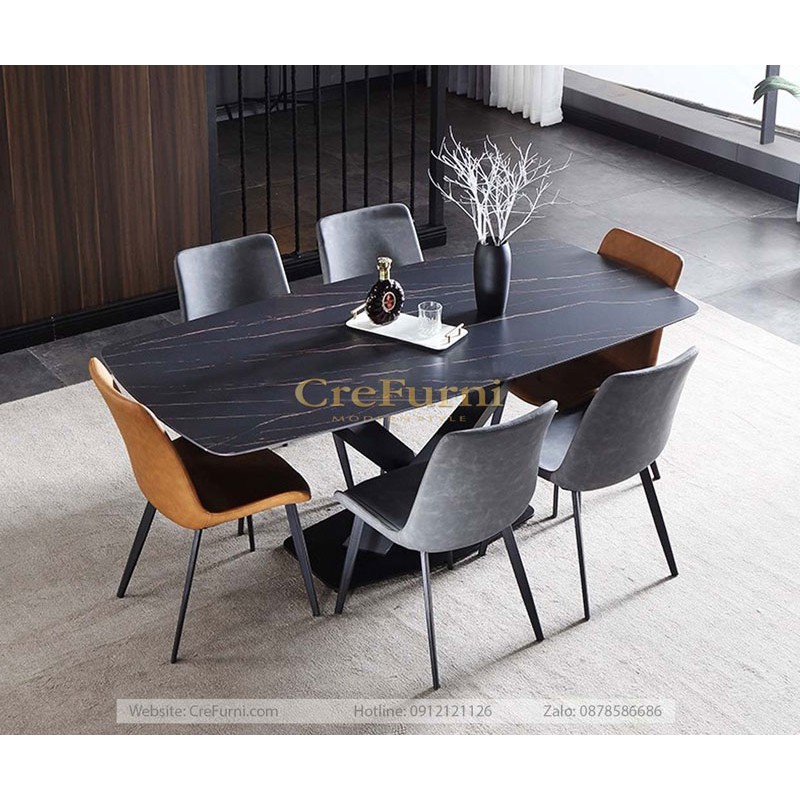 BÀN ĂN MẶT ĐÁ CERAMIC KẾT HỢP CHÂN THÉP SƠN TĨNH ĐIỆN CHỮ X CÁCH ĐIỆU (2 MÀU ĐEN, TRẮNG) | BigBuy360 - bigbuy360.vn