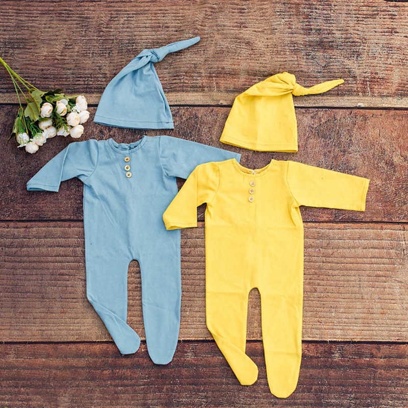 Bộ 2 Món Áo Liền Quần + Mũ Xinh Xắn Dùng Làm Đạo Cụ Chụp Ảnh Cho Bé Sơ Sinh