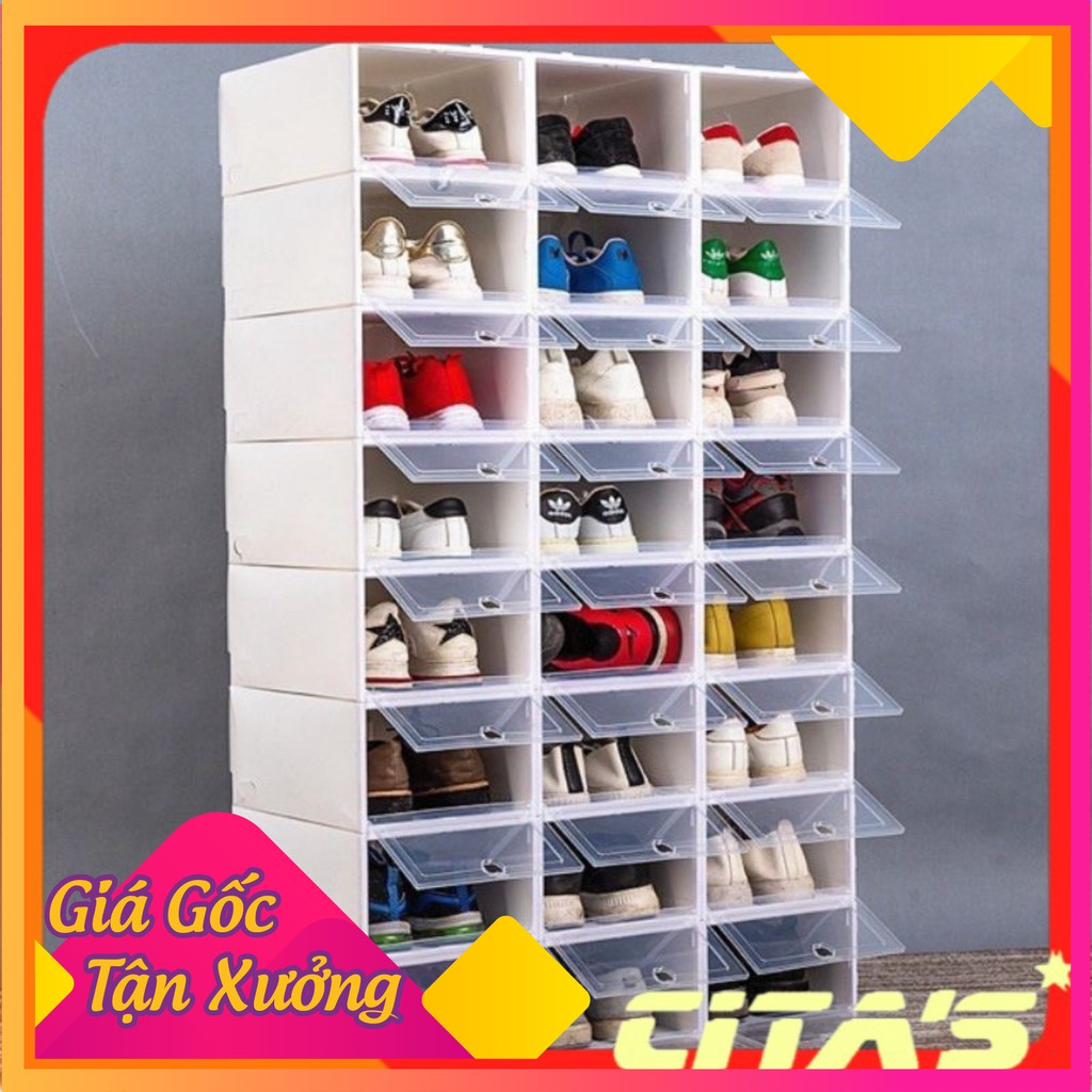Bộ 10 Hộp Đựng Giày Dép Nắp Nhựa Cứng Trong Suốt, bảo quản giày chống bụi bẩn, thay thế giá để giày cũ