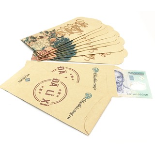 Set 5 bao lì xì Vintage bằng giấy kraft Nhật vừa tờ 500k