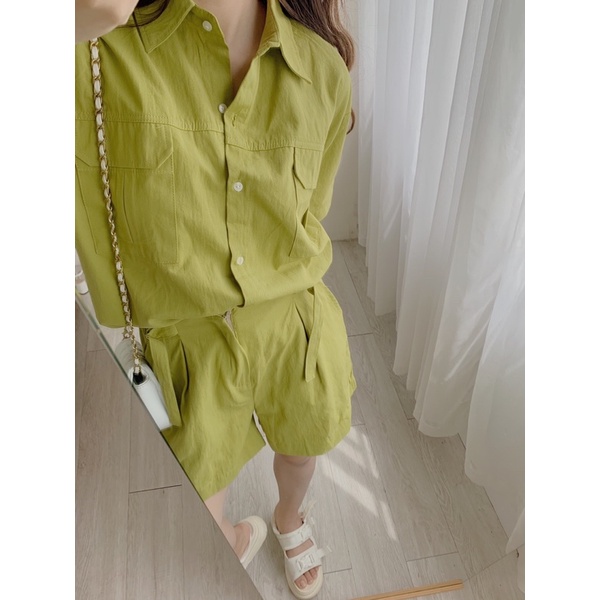 Set sơ mi tay ngắn kèm quần chất vải thô 777