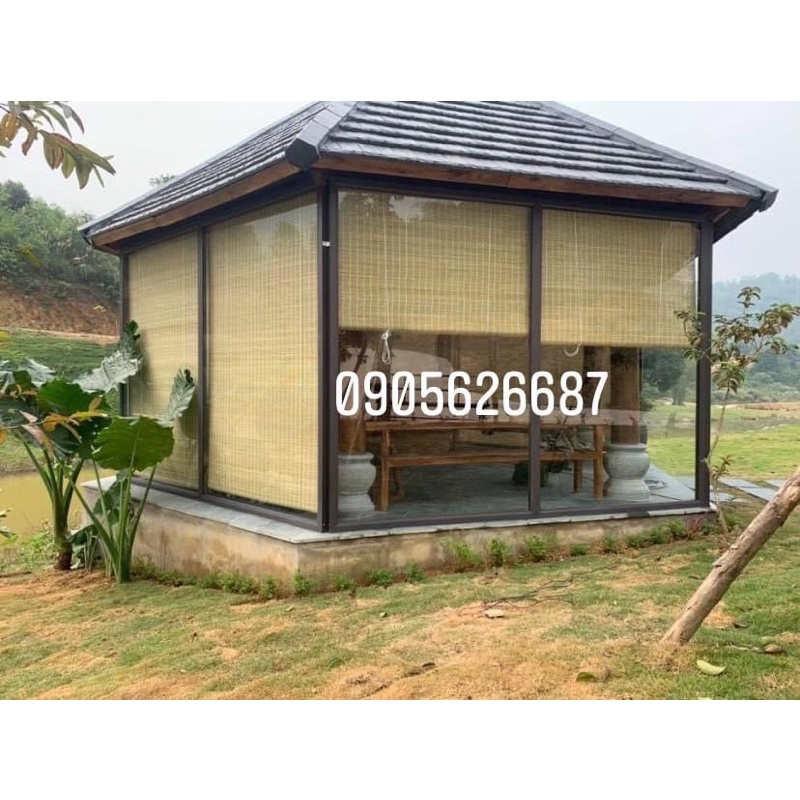 Rèm tre trúc cật xanh cắt theo yêu cầu có dây kéo ròng rọc