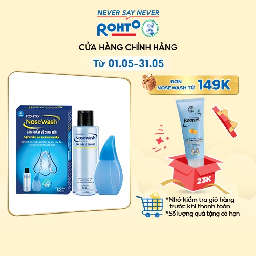 Bộ tiện dụng vệ sinh mũi Rohto NoseWash miniset (1 bình vệ sinh mũi Easy Shower và 1 bình dung dịch 160ml)