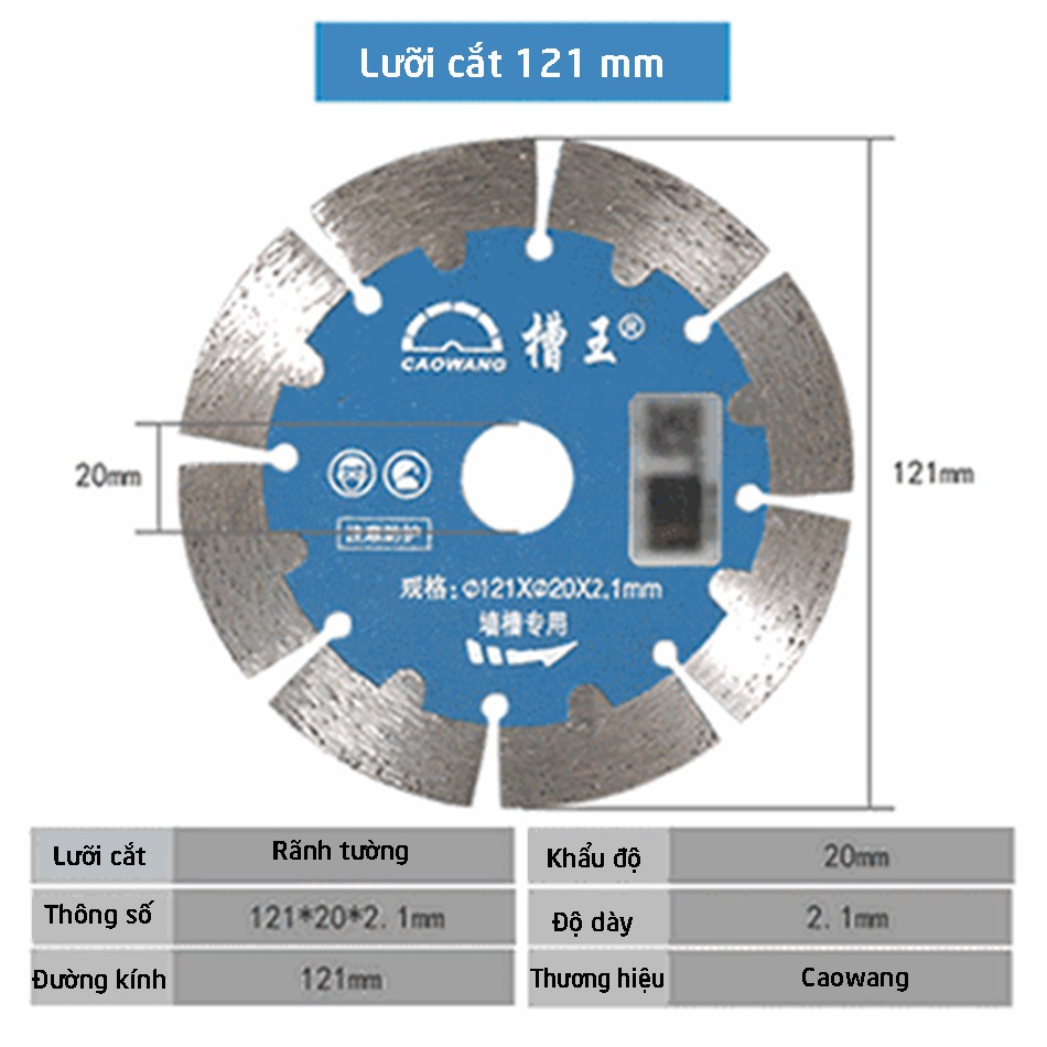 Lưỡi cắt Caowang 121 mm cho máy cắt rãnh tường - Độ bền và hiệu quả sử dụng cao