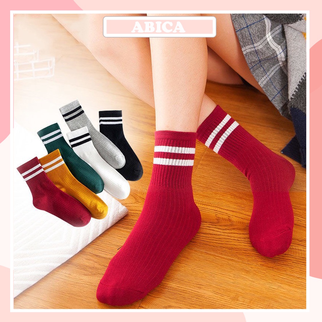 Tất cổ cao nam nữ vớ cổ trung kẻ ngang phong cách Hàn Quốc hiện đại màu pastel thể thao cá tính ABICA TD021