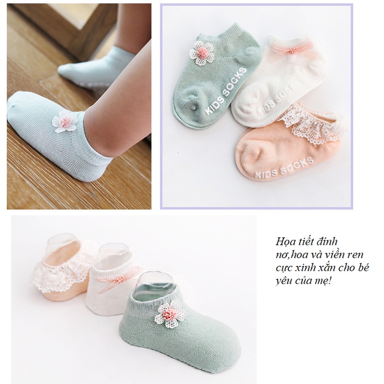 Tất chống trượt cho bé,100% cotton hàng xuất Nhật-Set 3 đôi tất cho bé 0-3 tuổi