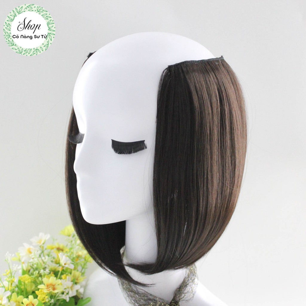 Tóc giả nữ độn mái dài 26cm – tóc giả kẹp phồng chân tóc, không bóng, không xù, giữ nếp tốt (giá bán 1 bên)