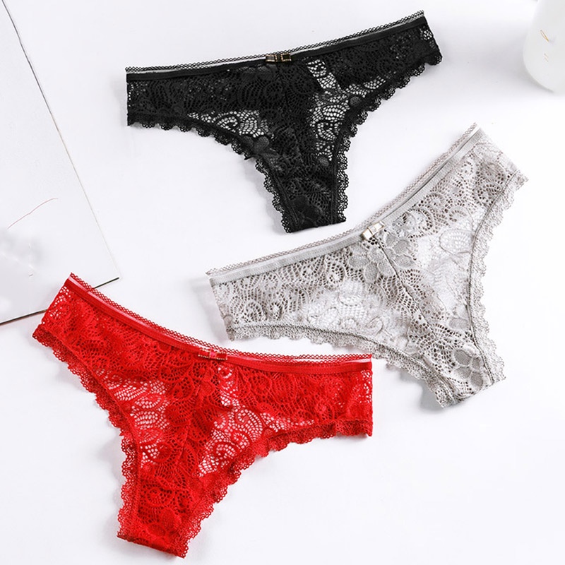 AOFEIQIKE AOFEIQIKE Set 3 Quần Lót Ren Mềm Mại Lưng Thấp Thiết Kế Khoét Lỗ Quyến Rũ Cho Nữ