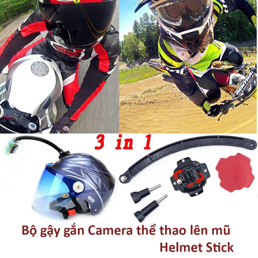 Bộ cây dài gắn mũ camera thể thao hành động Helmet arm thích hợp gắn mũ nón cho eken h9r, sjcam, gopro, xiaomi, amkov...
