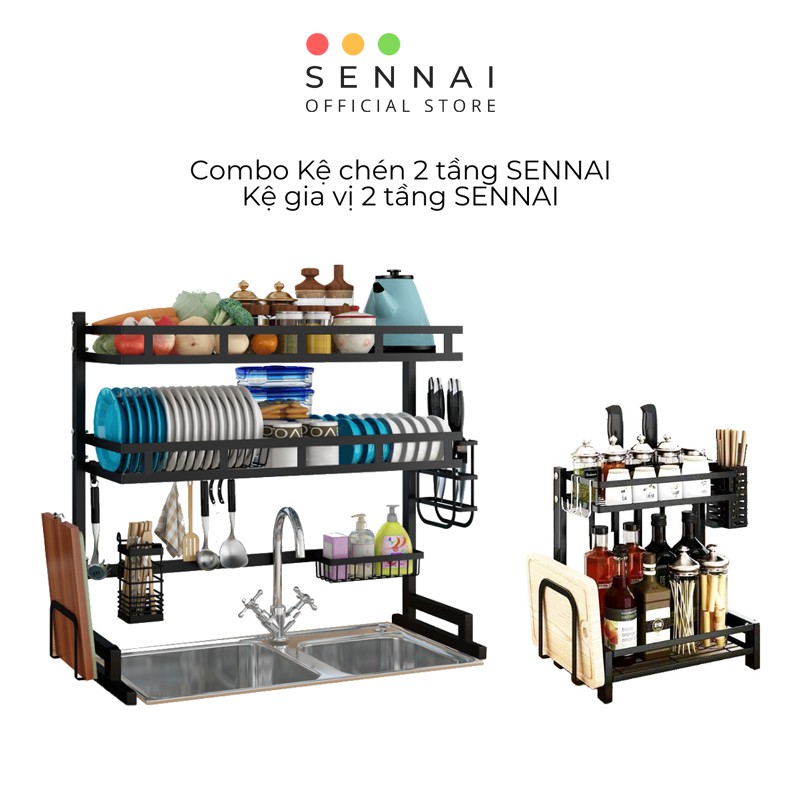 Combo Kệ Chén Đa Năng 2 Tầng SENNAI + Kệ Gia Vị SENNAI