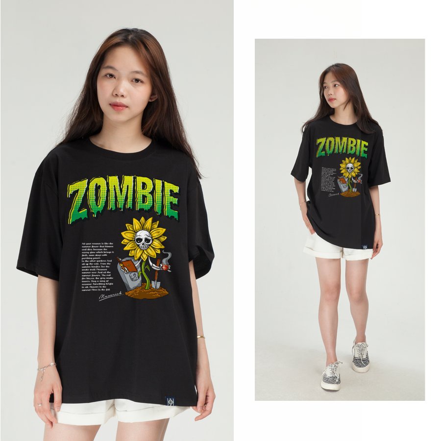 Áo thun zombie nam nữ đẹp hoa hướng dương mùa hè phôm rộng local brand mvr áo phông unisex TT8008