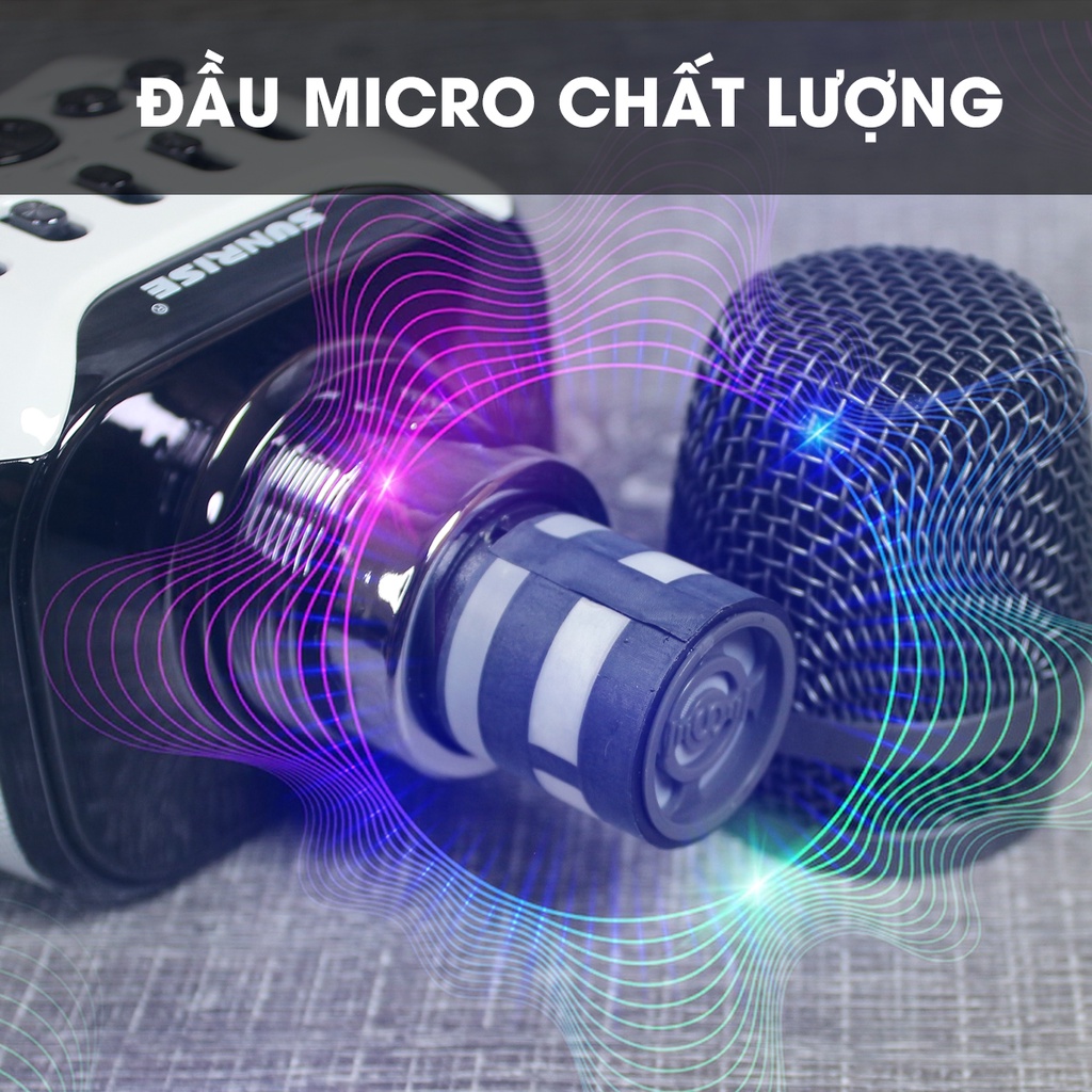 Micro bluetooth kèm loa karaoke chính hãng Sunrise - H53D, Mic mini không dây loa hay tích hợp Bass, Treble, Effect Echo