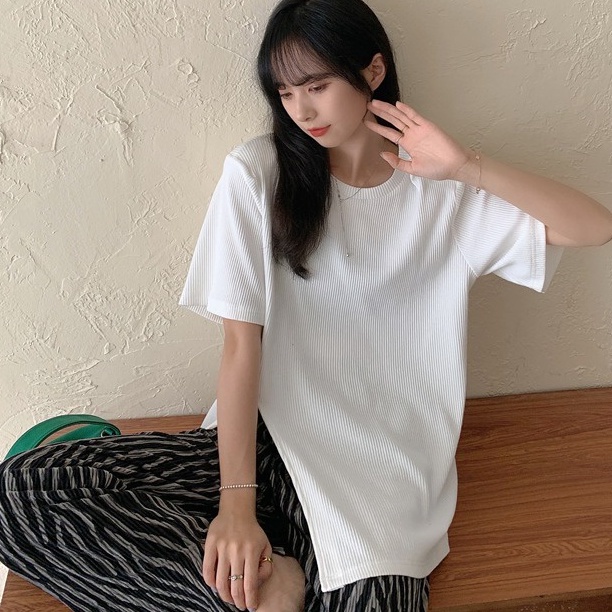 Áo Thun Tay Ngắn Dáng Rộng Xẻ Tà Kiểu vintage Thời Trang Mùa Hè Cho Nữ