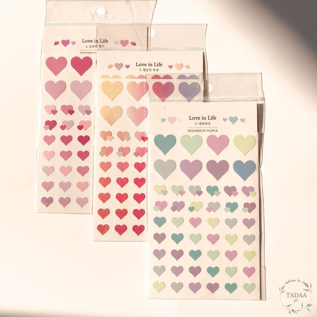 Set 2 sticker hình tim pastel color dùng để trang trí sổ, nhật ký, bullet journal