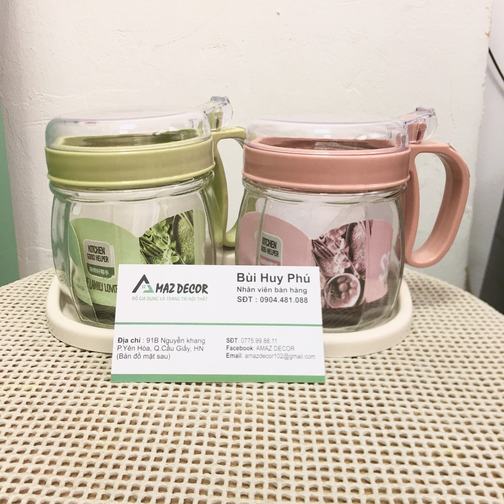 [Giá sỉ] Bộ hũ đựng gia vị thủy tinh cao cấp có khay 2 chiếc - 3 chiếc màu sắc bắt mắt