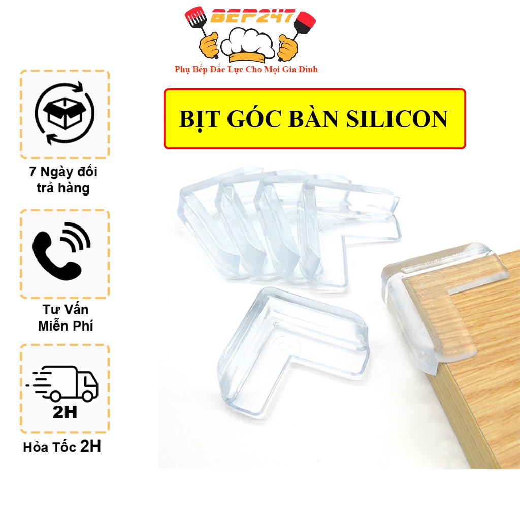 Set 4 Miếng Bọc Góc Bàn Bịt Cạnh Bàn Silicon CAO CẤP Góc Vuông An Toàn Cho Bé