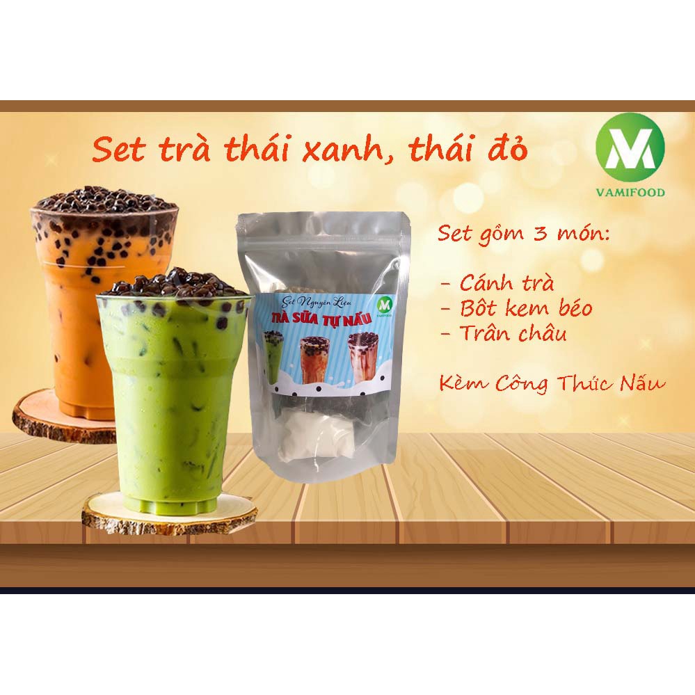 Set trà sữa thái xanh,thái đỏ (3 món), Set trà sữa trân châu đường đen- Set trà sữa tự nấu giá rẻ, dễ làm nhiều topping