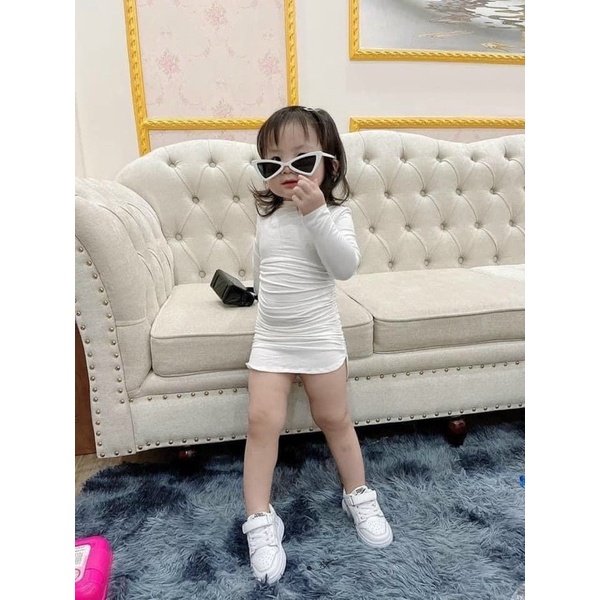 Đầm body dây rút tay dài bé gái