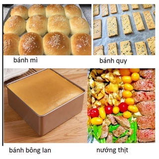 Khuôn bánh vuông chống dính nhiều size, khuôn bánh mì, khuôn bánh bông lan, khay nướng thịt