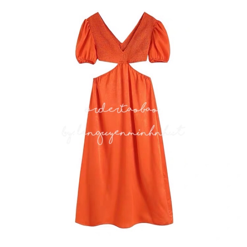 /order taobao/ Đầm Maxi Cổ V Khoét Eo Vải Lụa Nhũ
