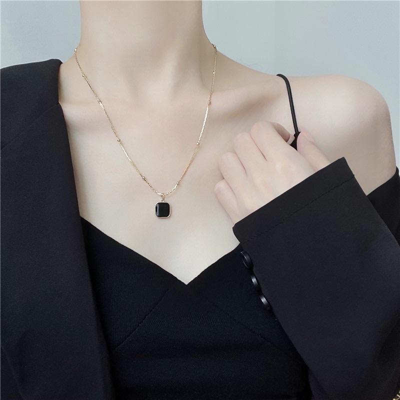 Vòng cổ nữ, dây chuyền mặt vuông màu đen Nàng Thơ Accessories