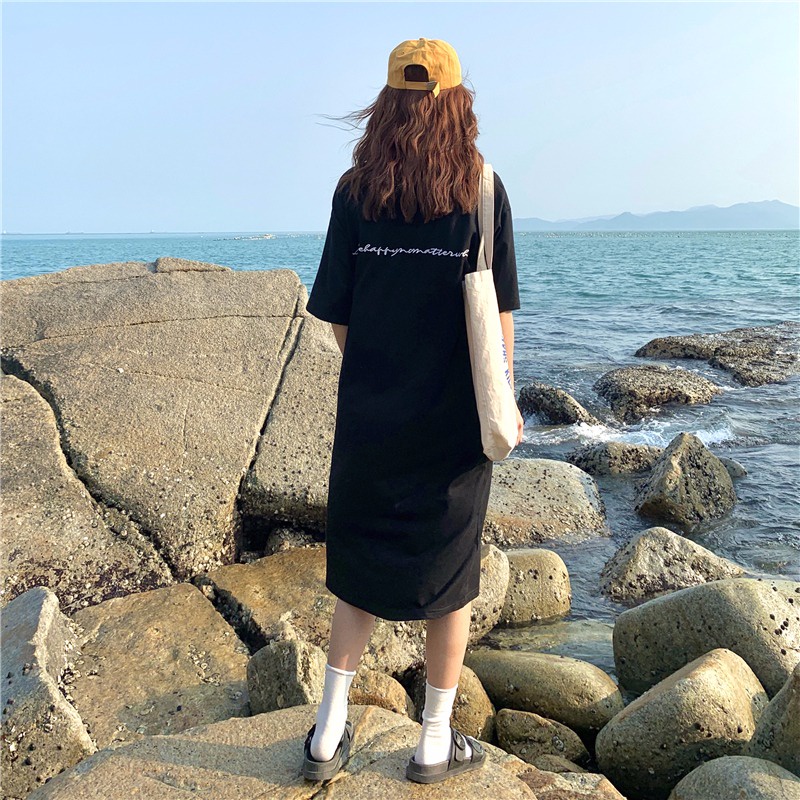 Đầm Thun Cotton Thêu Họa Tiết Thời Trang Hàn Quốc Dành Cho Nữ