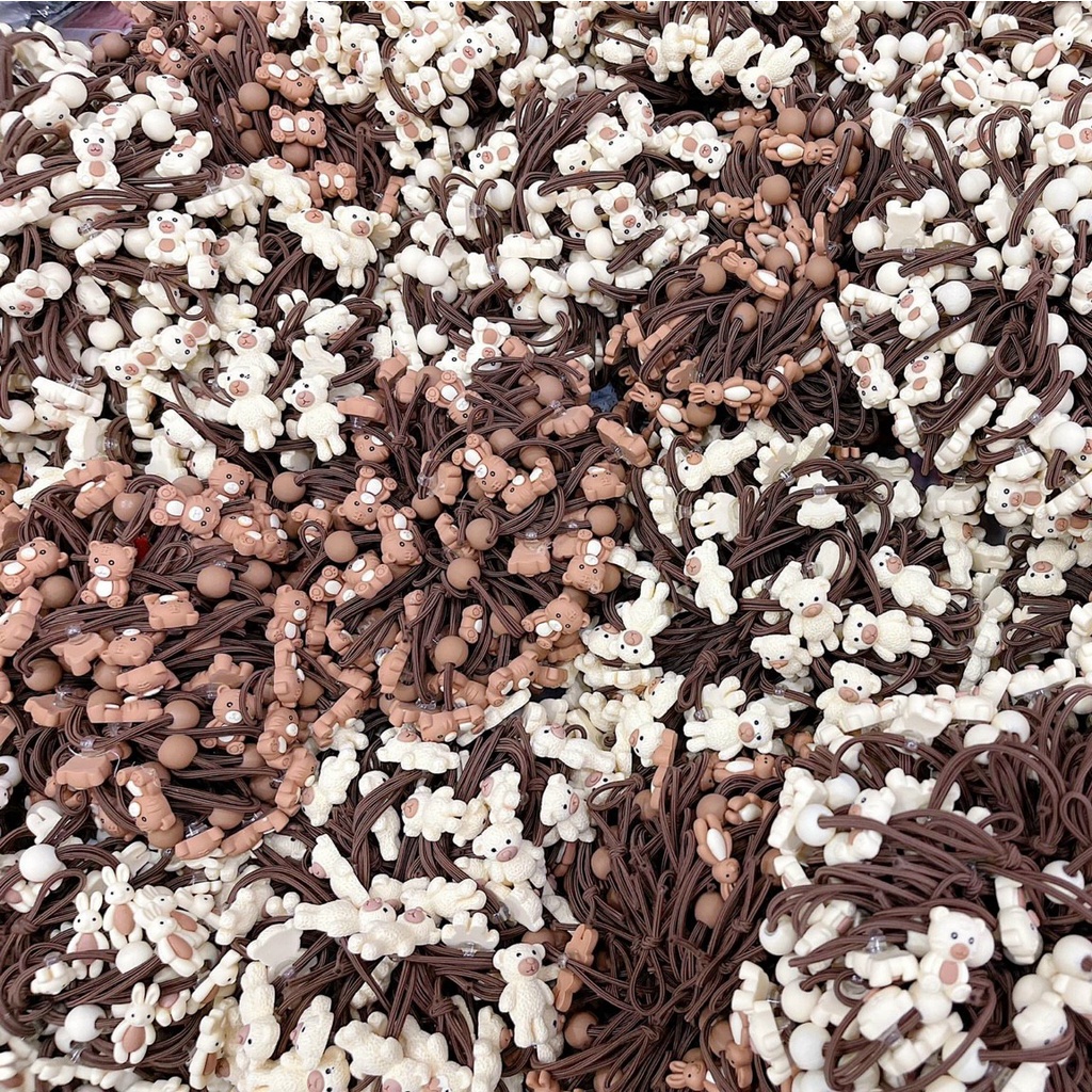 Bộ 5 dây buộc tóc, cột tóc cho bạn gái cute hot trend hình Gấu Teddy Thỏ trắng màu kẹo ngọt ngào- mix 2 màu