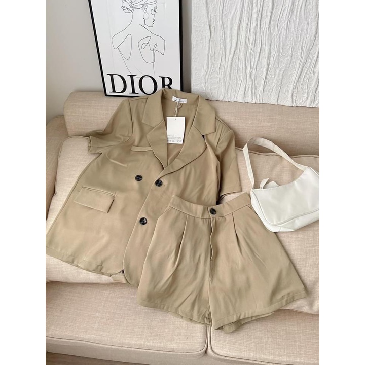 [ẢNH THẬT]Bộ blazer Trơn Xẻ Tay sang chảnh màu đen trơn-Set dáng suông rộng trượt vạt bầu dáng rộng- áo vét khoác vestt