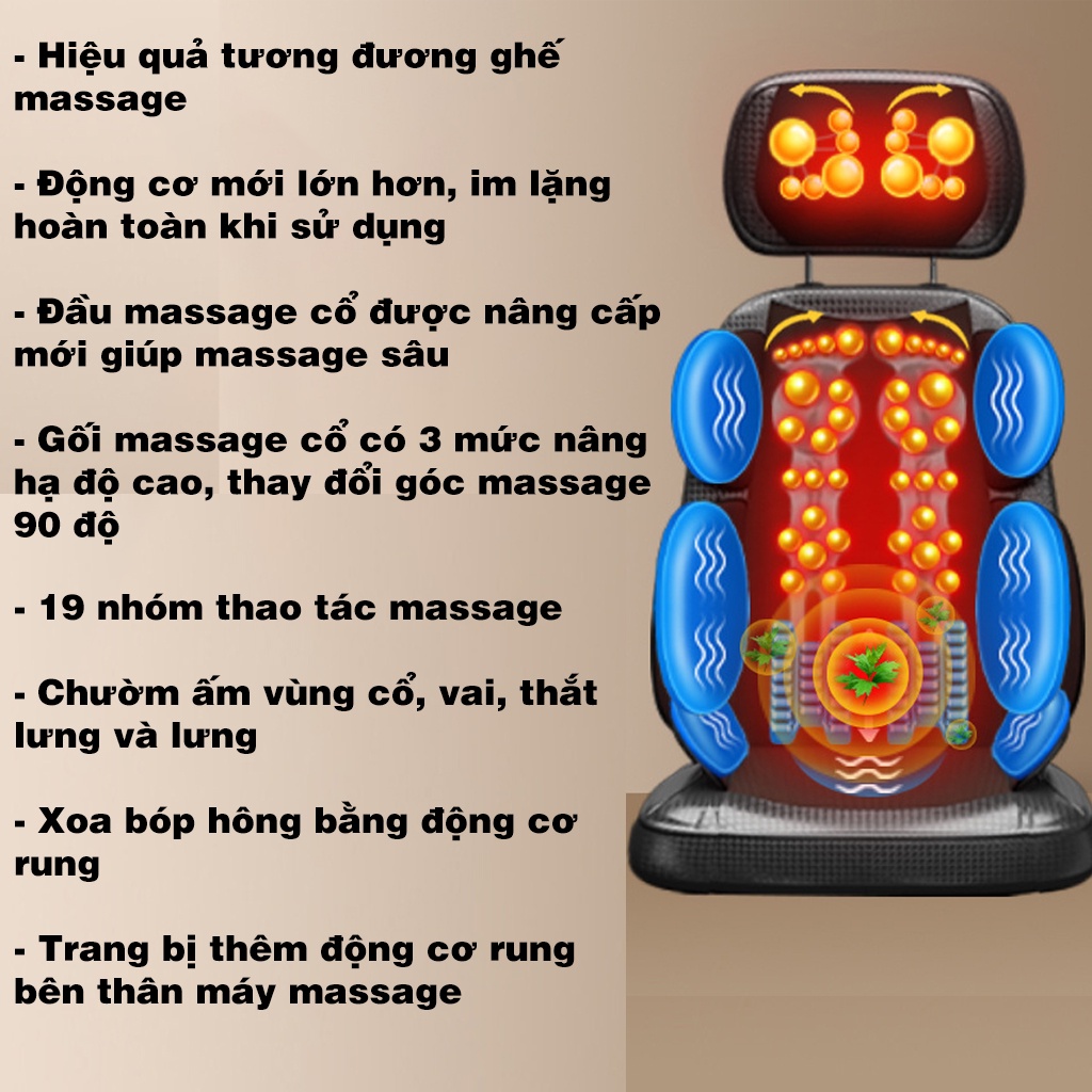 Ghế đệm massage toàn thân, xoa bóp, bấm huyệt, rung, thư giãn trị liệu - Ghế massage vai, gáy, lưng toàn thân